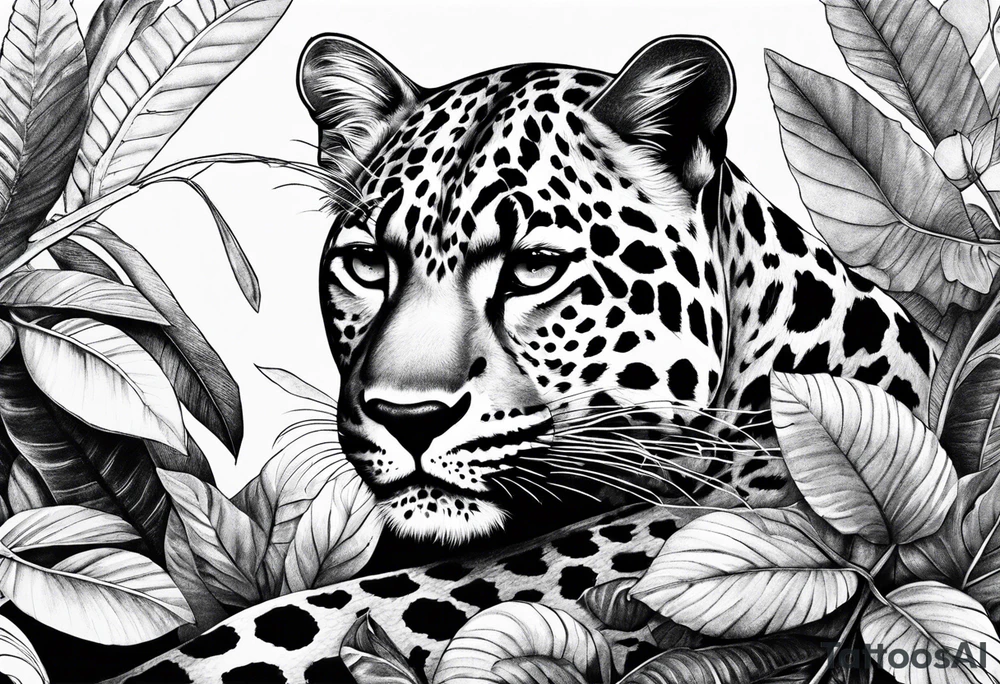 Leopard and snake in the leaves tattoo idea