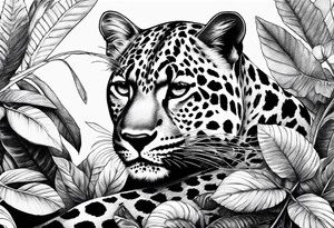 Leopard and snake in the leaves tattoo idea