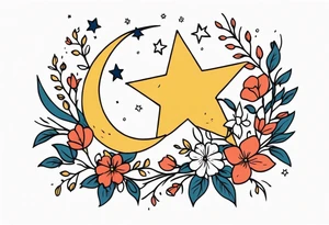 stars and moon

old school vintage simple traditional design with vintage flowers surrounding
bold color simple tattoo idea