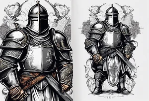 knight holding a bible over his head in combat with both hands tattoo idea