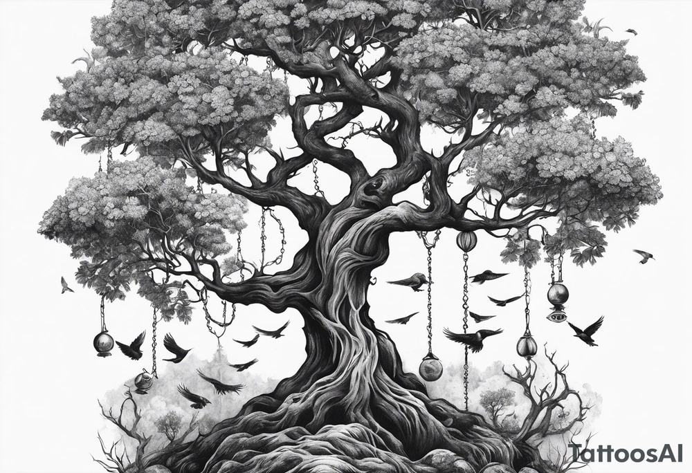 poison tree, strong, tall, birds tattoo idea