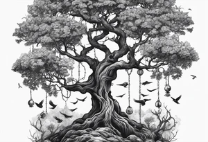 poison tree, strong, tall, birds tattoo idea