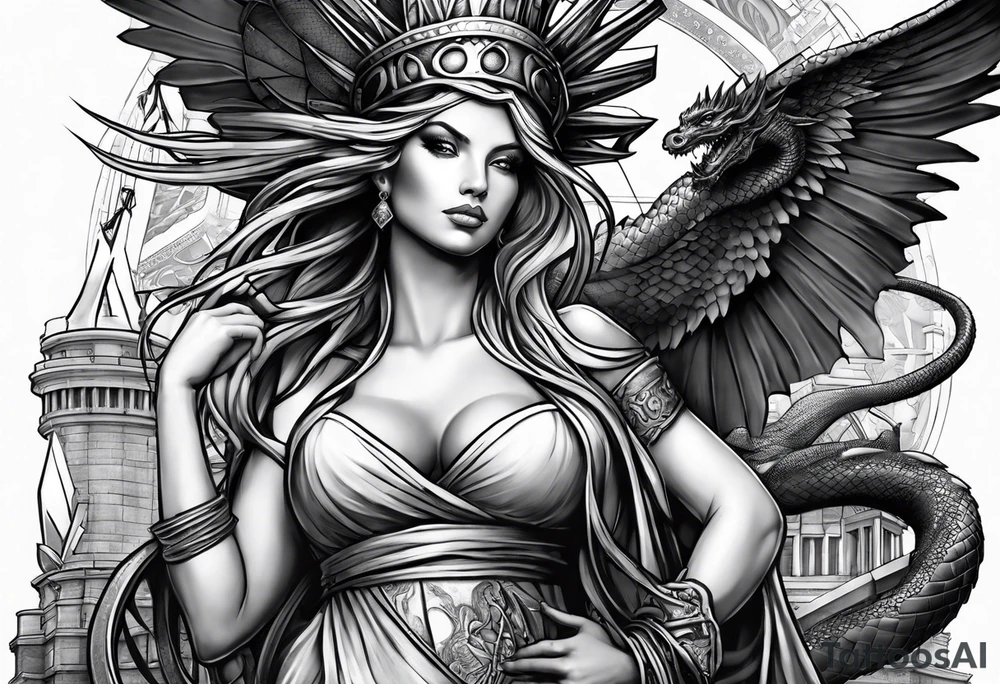 Hot girl as Statue of Liberty with dragon wrapped around her tattoo idea