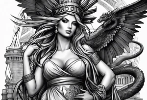 Hot girl as Statue of Liberty with dragon wrapped around her tattoo idea