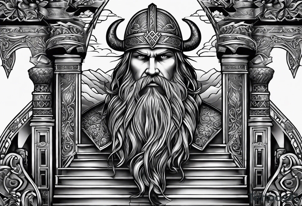 The Viking is at the bottom of the stairs that lead to the gate to Valhalla. tattoo idea