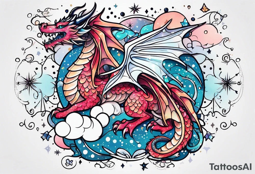 Constellation, kawaii dragon, snowflake tattoo idea