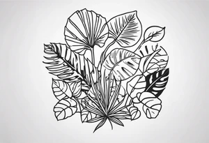 Monstera palm trees vines lizards tattoo idea