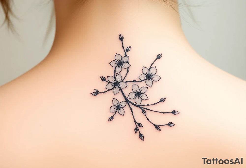 delicate cherry blossoms swirling in spring breeze with petals tattoo idea