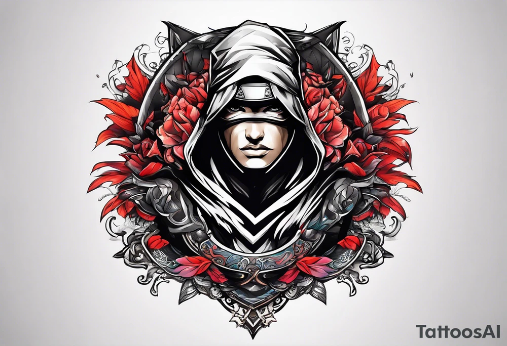 the letters A R in the middle of a ninja headband tattoo idea