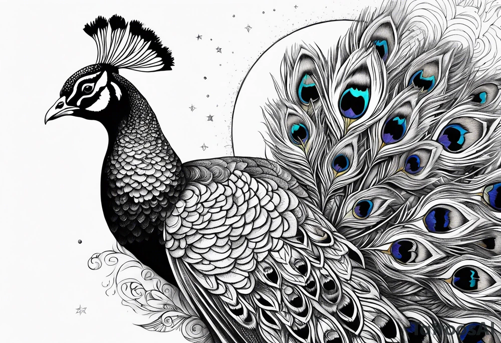 beautiful peacock with moon tattoo idea