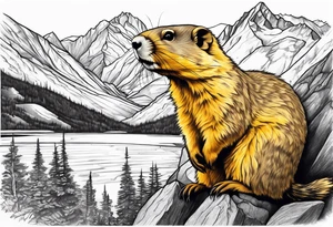 yellow bellied marmot with mountain in the background tattoo idea