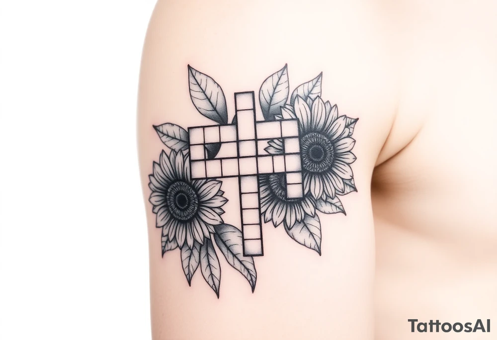 Crossword puzzle with sunflowers tattoo idea