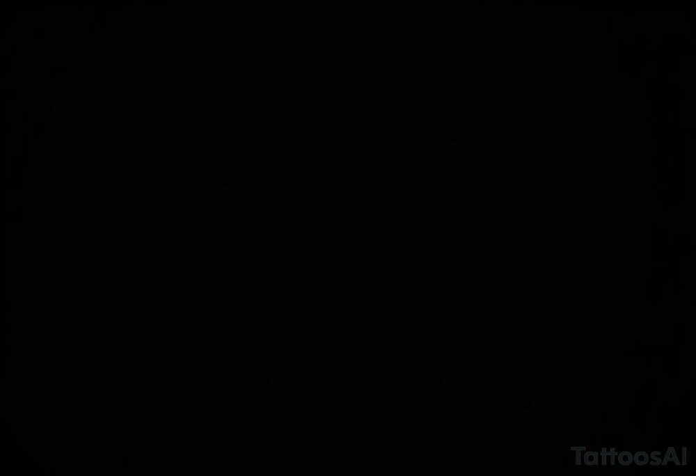 Непрерывная тату-линия вокруг предплечья в черном и красном цветах, бесшовный дизайн. Сочетает: греческий меандр как базовый узор, полинезийские жирные линии и китайскую символику дракона. Основные элементы: красное солнце (простой круг с 4 треугольными лучами) и черный дракон (абстрактная зигзагообразная линия). Стиль: чистая линия толщиной 1-2 мм, красный цвет ТОЛЬКО для солнца, все остальное черное. Никаких теней и фона. Узор должен идеально соединяться при оборачивании вокруг руки. Технические требования: сверхдлинная узкая полоса (соотношение 15:1), векторная точность tattoo idea