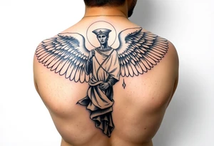 full arm sleeve tattoo of saint michael. Include usa flag and army stuff. tattoo idea