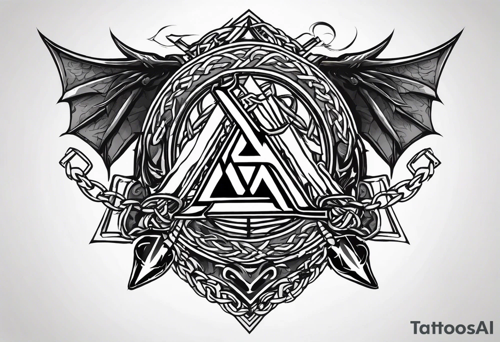 Valhalla sword shield dragon axe Valknut barbed wire chains fire tattoo idea Valhalla sword shield dragon axe Valknut barbed wire chains fire tattoo idea
