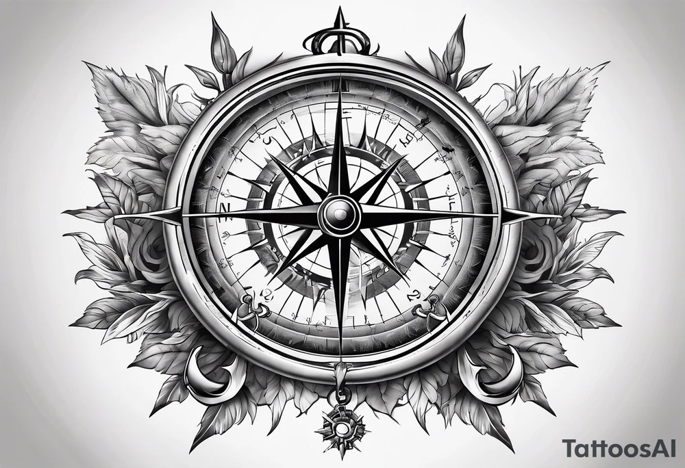 Compass with compass rose and anchor and geo data tattoo idea
