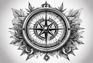 Compass with compass rose and anchor and geo data tattoo idea