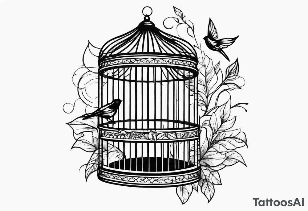 Empty bird cage tattoo idea