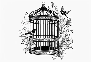Empty bird cage tattoo idea