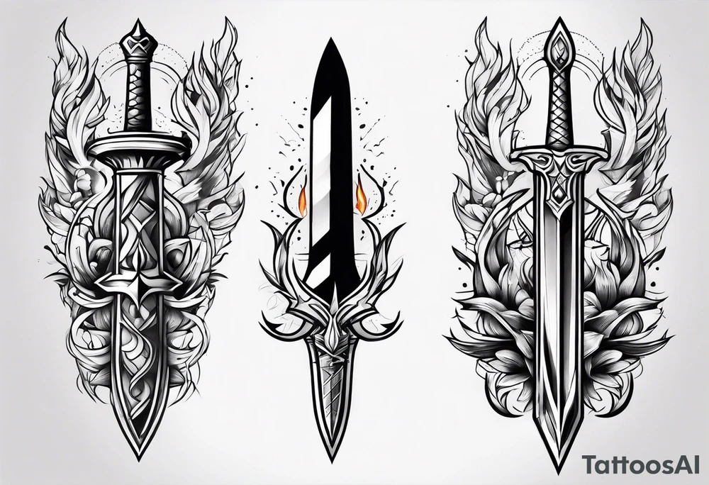 Dagger and fire tattoo idea