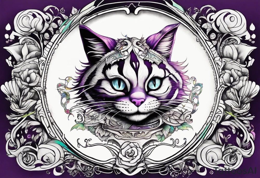 Alice in wonderland themed that includes Cheshire Cat tattoo idea