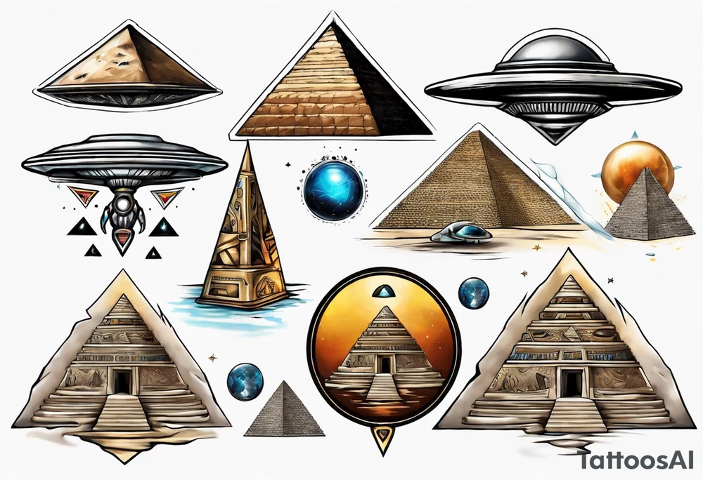 Pyramids and UFO merging tattoo idea