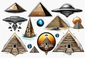 Pyramids and UFO merging tattoo idea