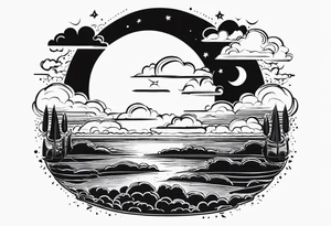 A moon with clouds with the date of 12/25/1995 tattoo idea