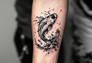 traditional koi fish swimming upstream through turbulent waves tattoo idea