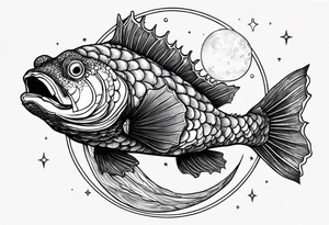 a stonefish, under a crescent moon with a number 3 somewhere tattoo idea