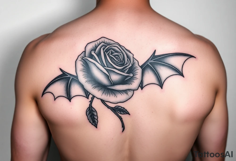 rose with a bat animal tattoo idea