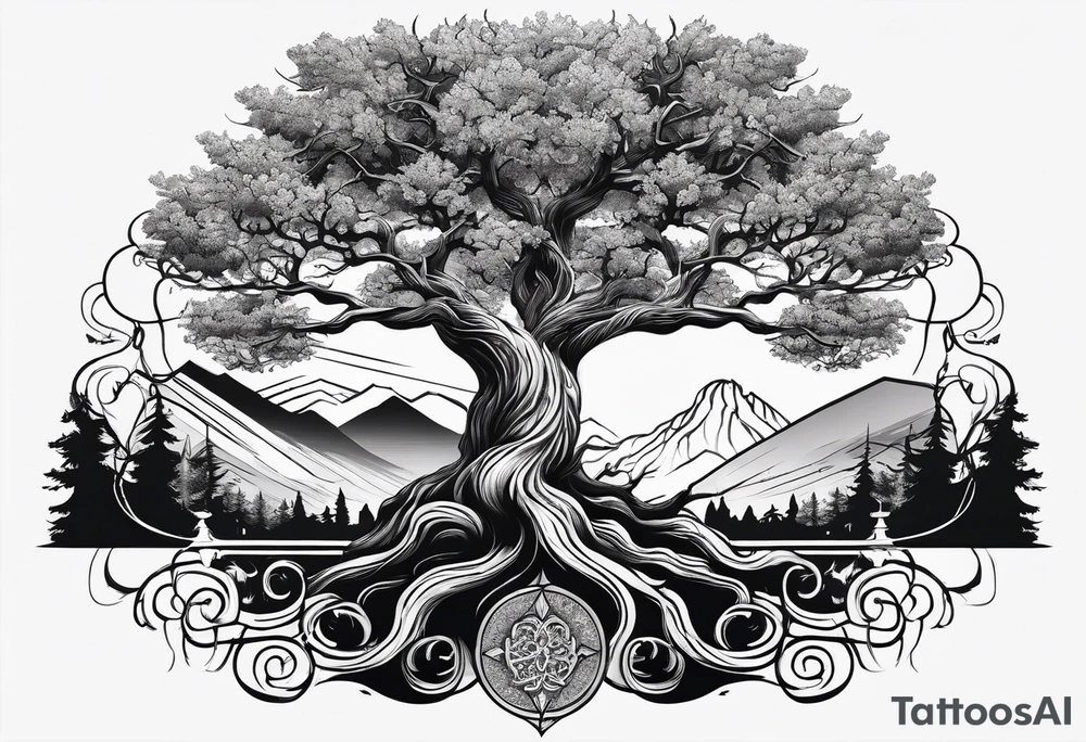knurly yggdrasil with roots tattoo idea