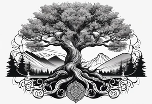knurly yggdrasil with roots tattoo idea