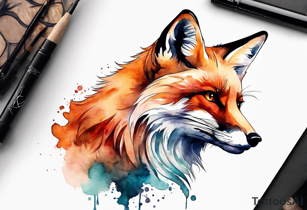 Watercolor fox tattoo idea