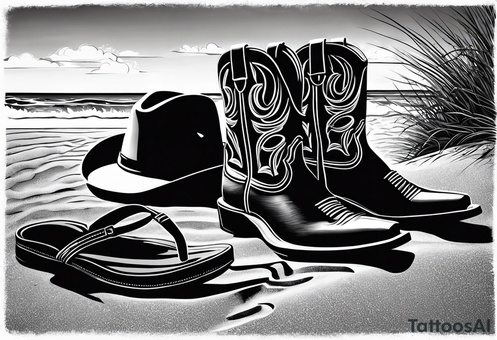 Keep it simple. A pair of mens boots next to a pair of flip flops and a cowboyhat on the Beach. Come on! tattoo idea