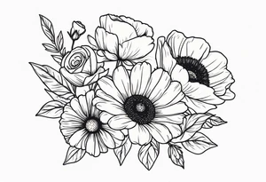 Bouquet of a Daisy, rose and poppy. Masculine. tattoo idea