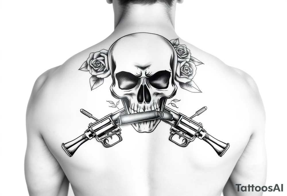 skull,roses,cigar,crossed guns, tattoo idea