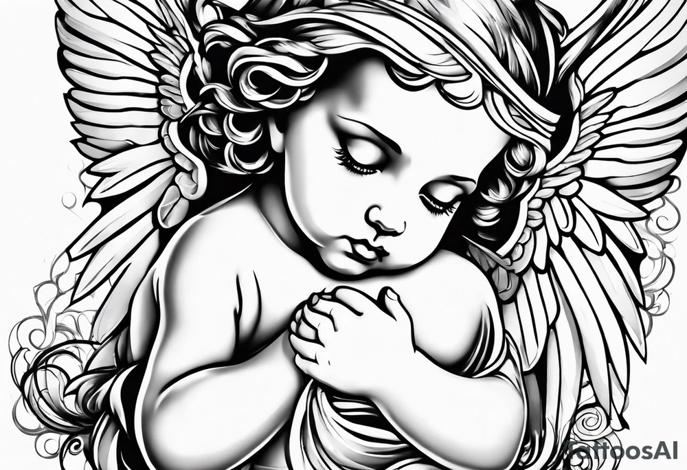 Small  young baby angel tattoo idea