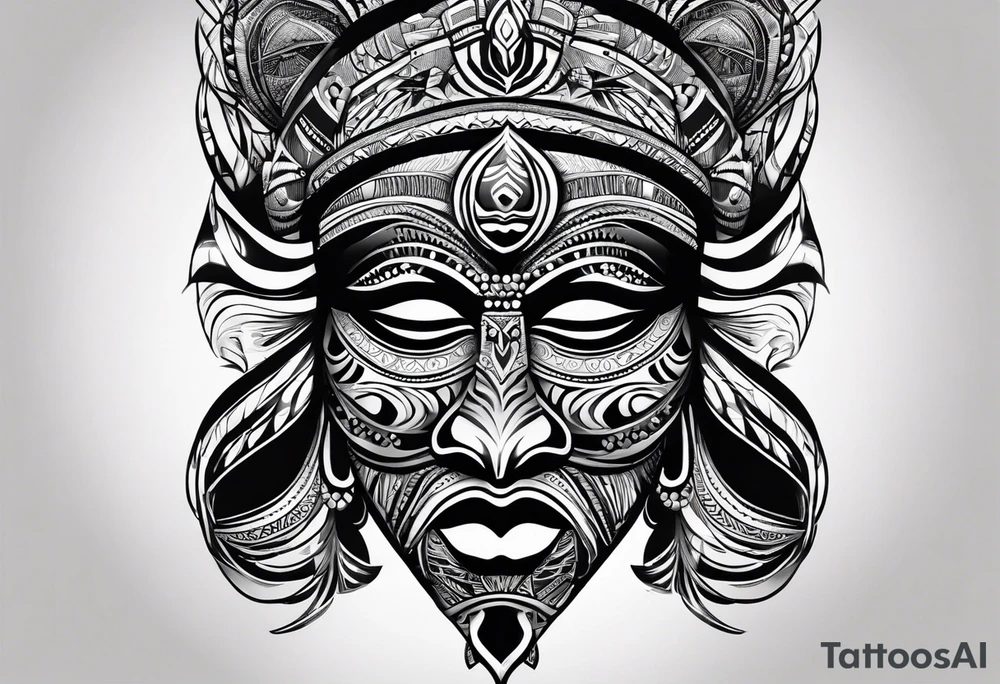 West African tribal mask with waves inside of it tattoo idea West African tribal mask with waves inside of it tattoo idea