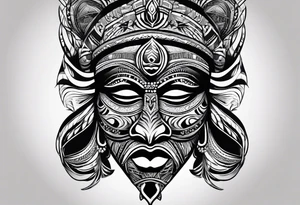 West African tribal mask with waves inside of it tattoo idea