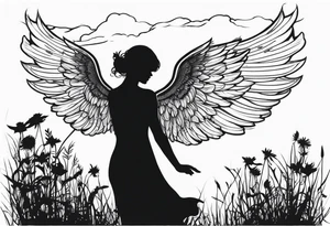 silhouette of a shooting angel from the back from the meadow tattoo idea