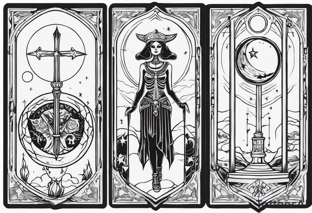 High priestess skeleton moon tarot card tattoo idea
