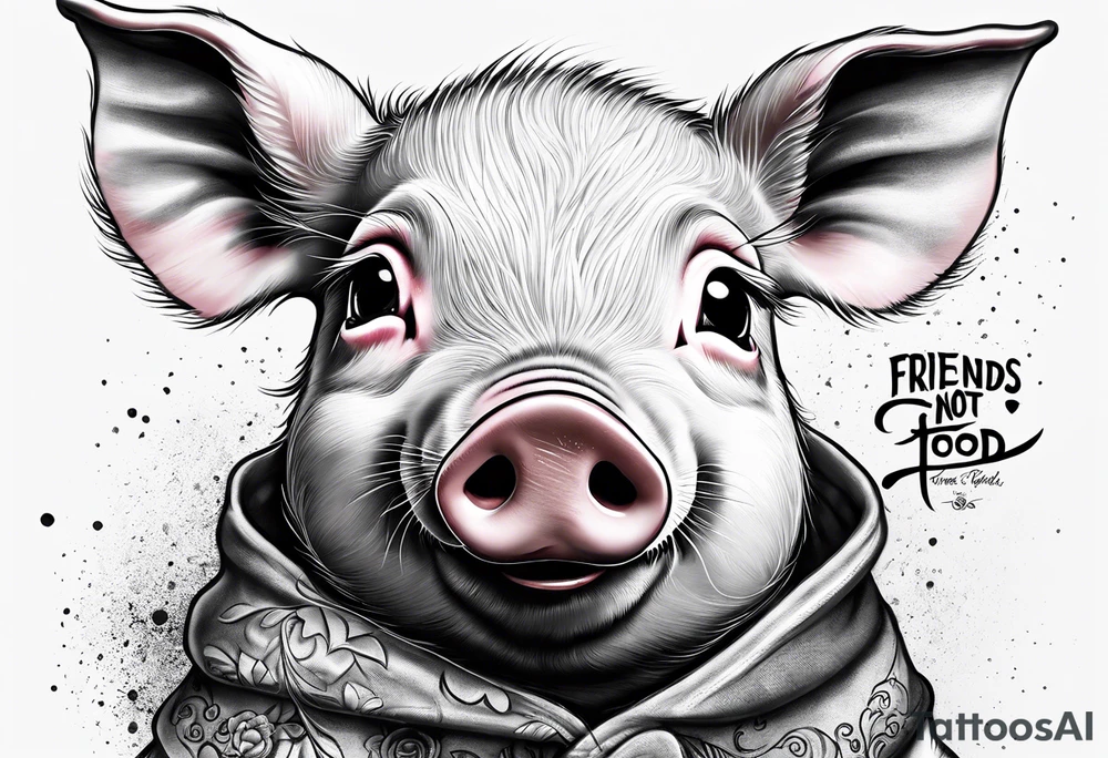 cute piglet.
with text: "friends not food" tattoo idea