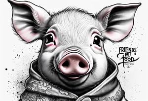 cute piglet.
with text: "friends not food" tattoo idea
