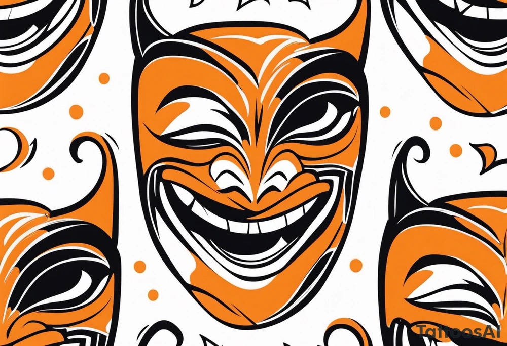 Laughing mask that is orange and black simplistic tattoo idea