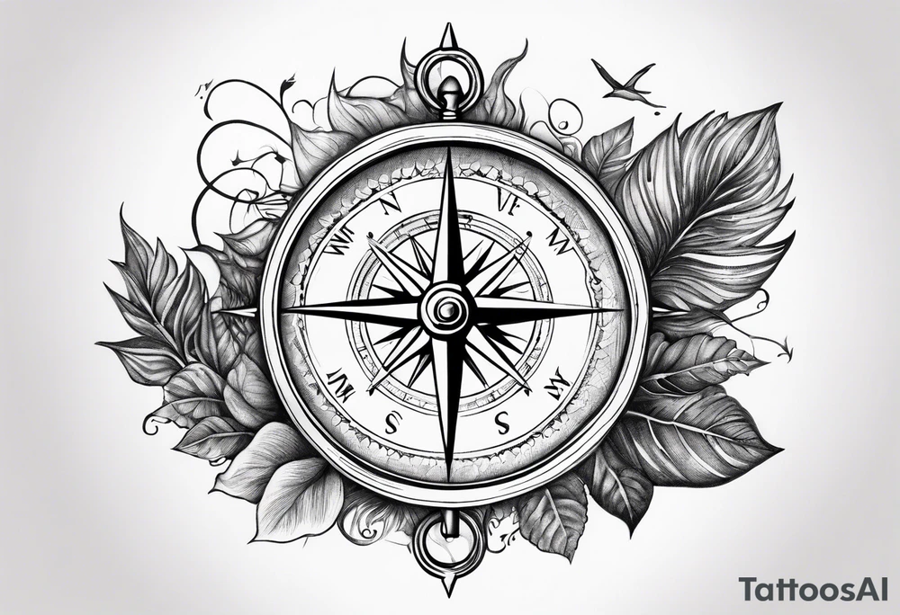 Long Vine branch mountains sea 
music compass tattoo idea