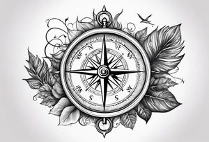 Long Vine branch mountains sea 
music compass tattoo idea