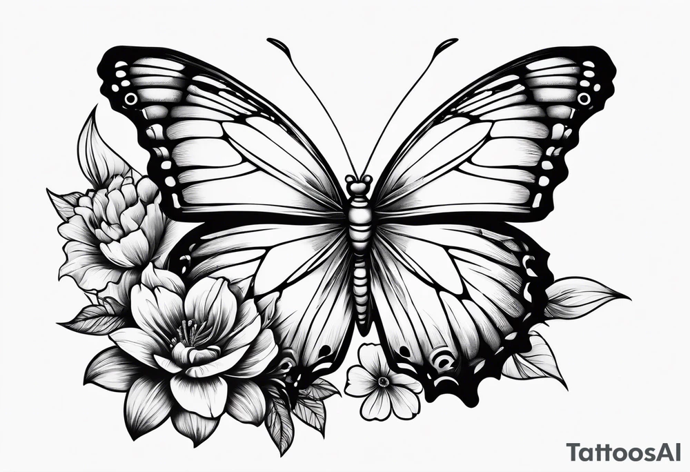 Butterfly on a string of flowers tattoo idea