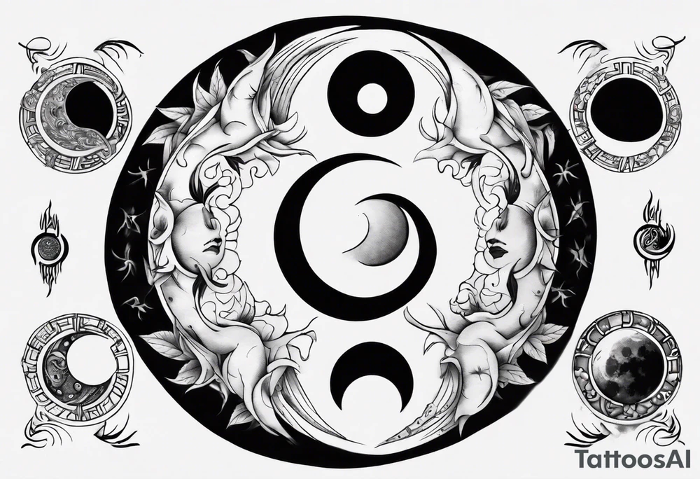 yin yang with moon phases tattoo idea