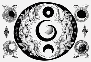 yin yang with moon phases tattoo idea